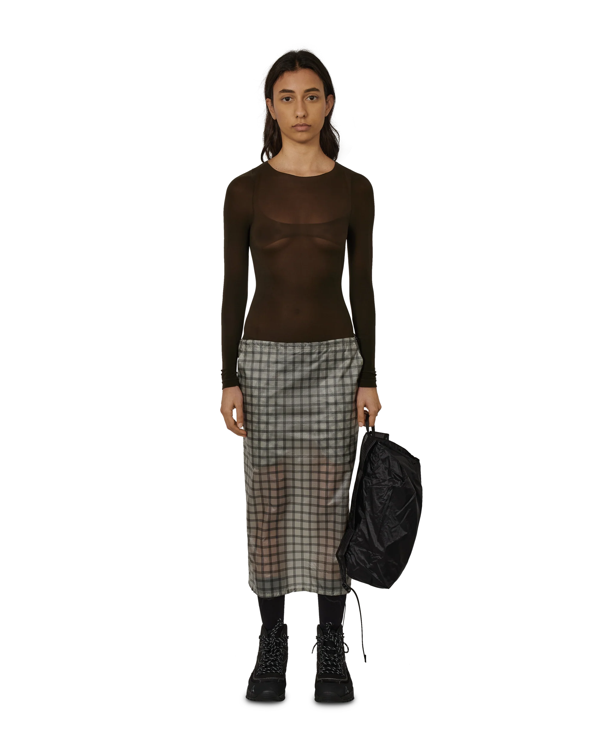 Women's Nia See Through Printed Check Mid Skirt - Image 4