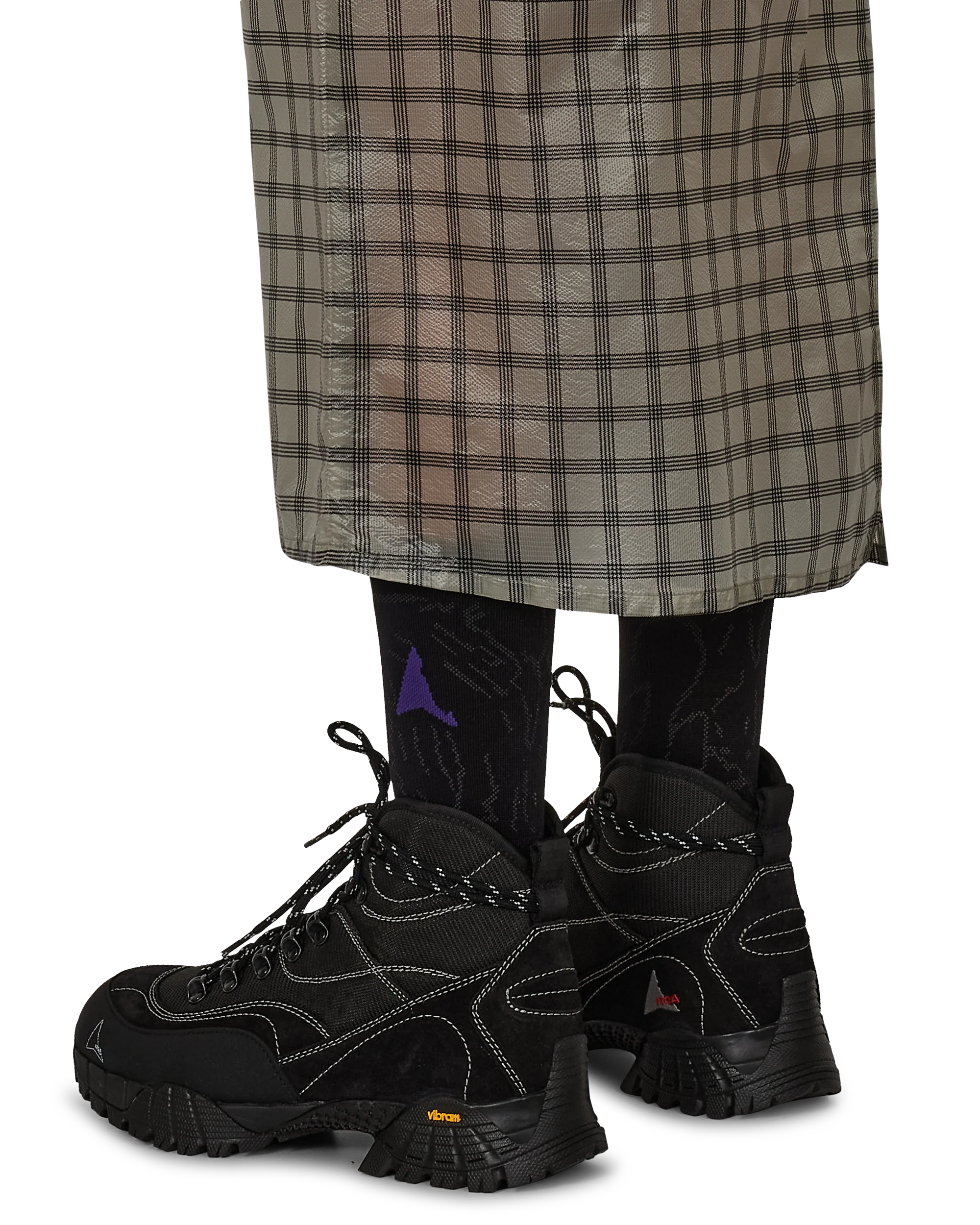 Women's Nia See Through Printed Check Mid Skirt - Image 7